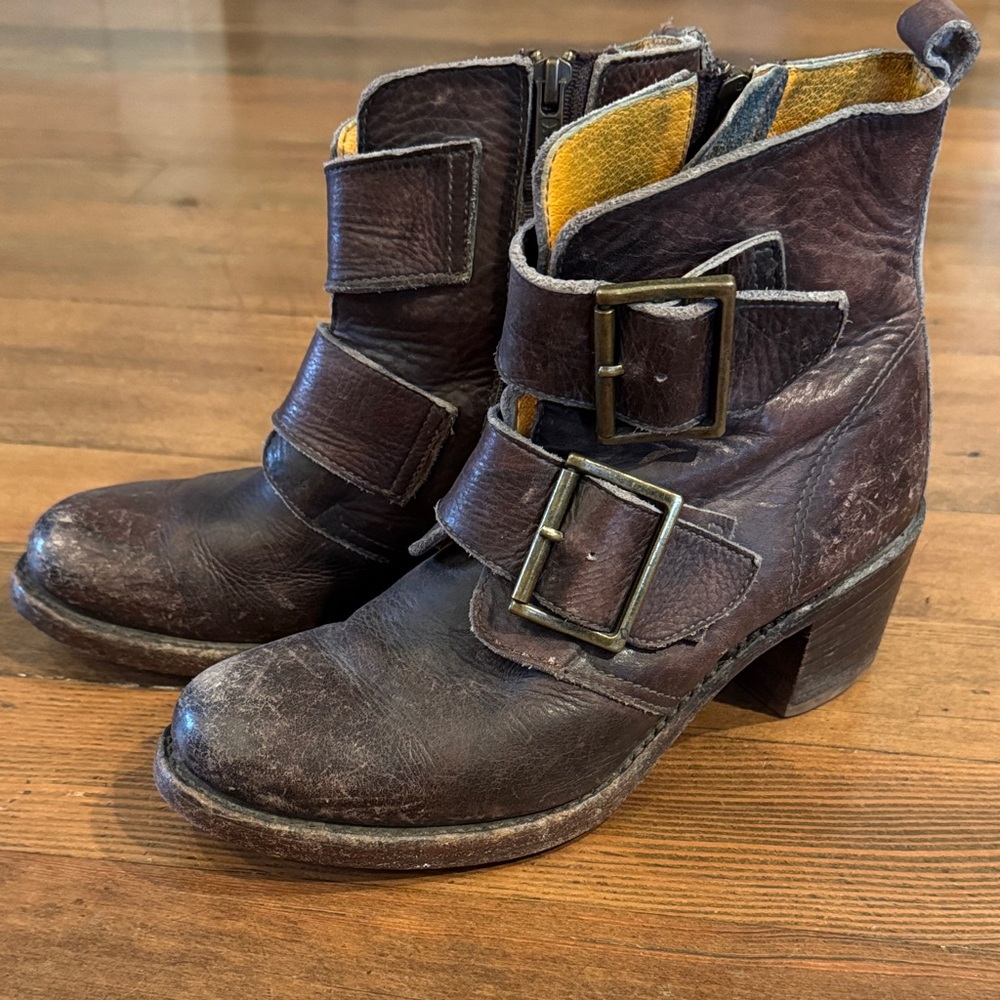 Frye Brown Leather Buckle Ankle Boots - Picture 2 of 5